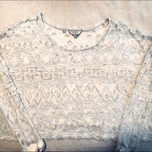 Guess Jeans Light Grey Cropped Aztec Cutout Top